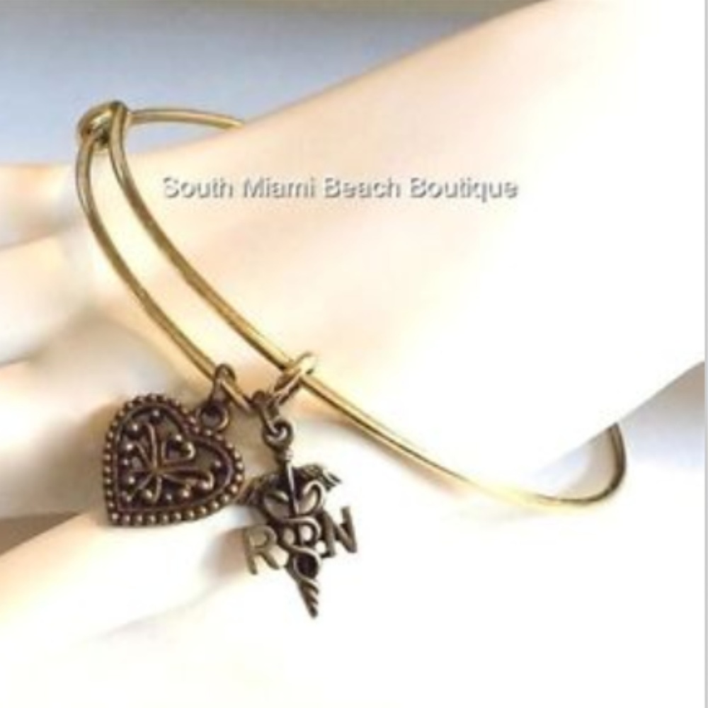Nursing RN Caduceus Charm Bracelet Nurse Gold